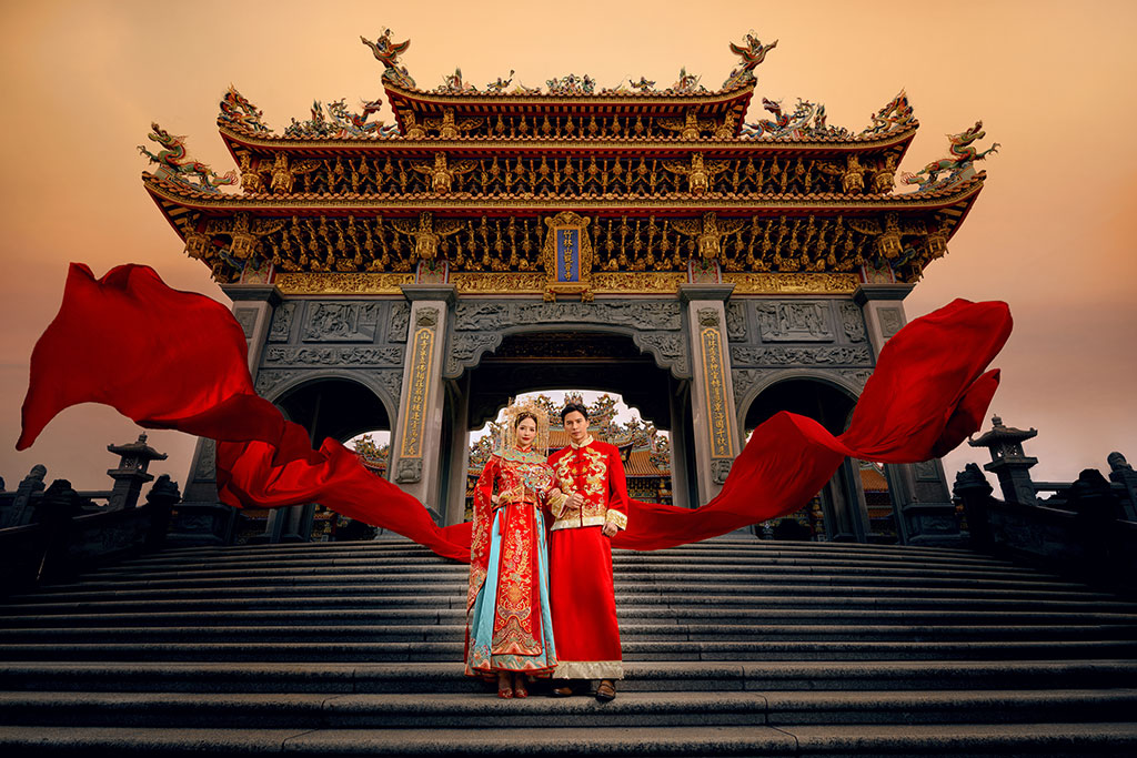 中國風婚紗,中式婚紗,旗袍婚紗.竹林山觀音寺.龍鳳褂