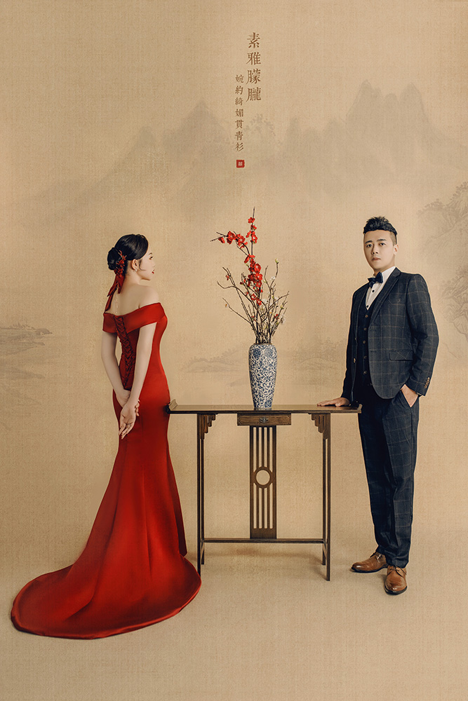 中式婚紗照,桃園婚紗推薦,執子花攝影棚